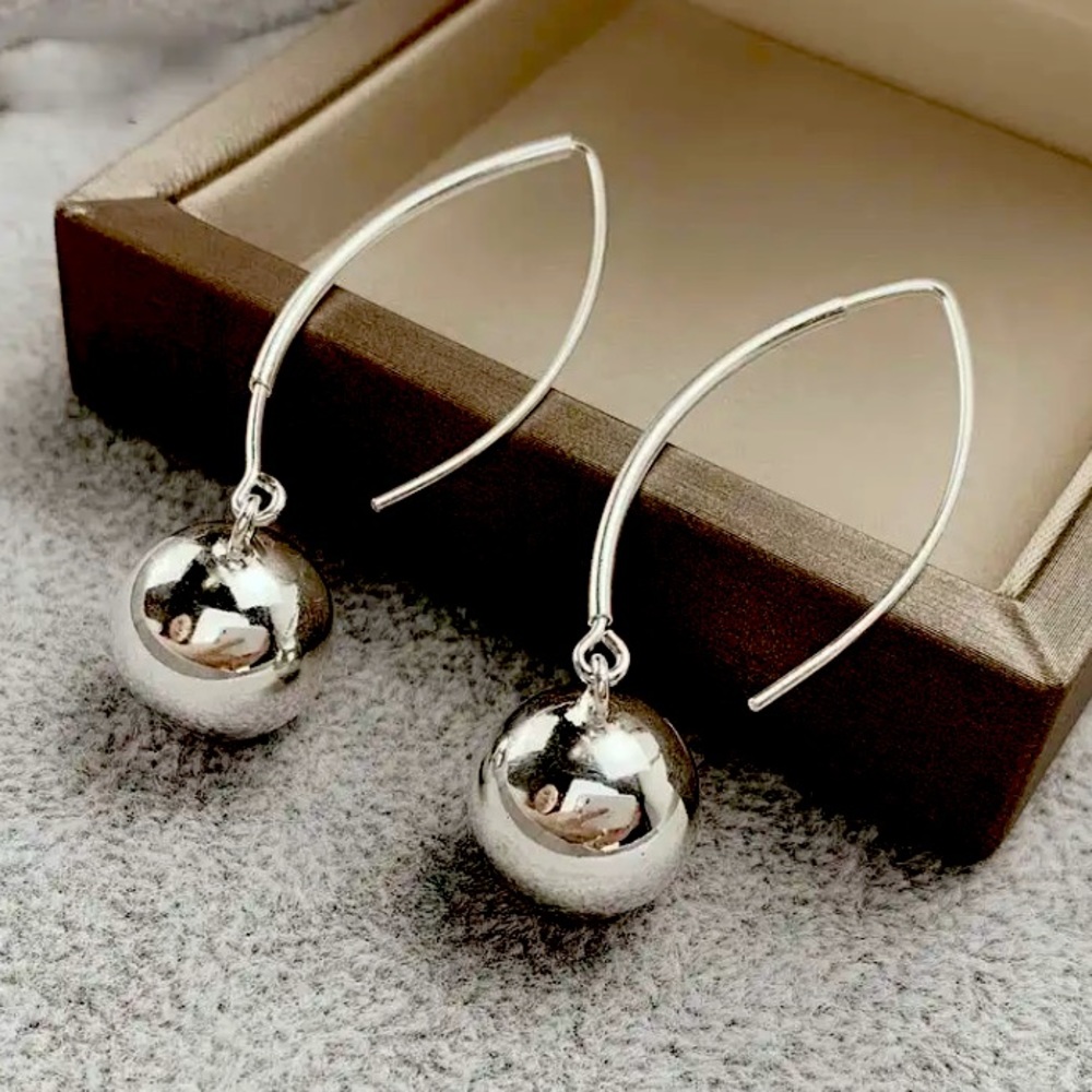 💫 Sterling Silver Elegant Ball Drop Dangle Earrings